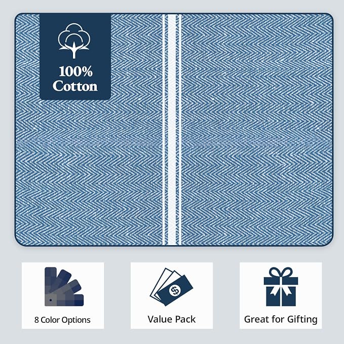 LANE LINEN Kitchen Towels Set - 100% Pure Cotton Dish Towels for Kitchen, Super Absorbent Kitchen Hand Towel, Tea Towels, Soft & Durable Dish Cloths, Pack of 6 – 14”x25”, Indigo
