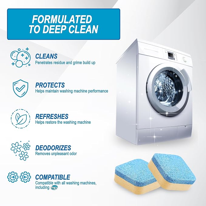Air Jungles Washing Machine Cleaner Tablets 24 Count, Lemon Scent | Deep Cleaning, Dirt Remover, Clean Laundry Washer Drum and Tub, Compatible with Front and Top Load Washer, 12 Month Supply