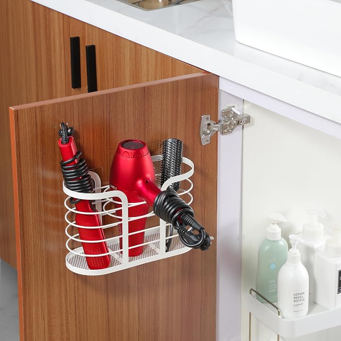 YIGII White Hair Dryer Holder - Adhesive Blow Dryer Holder/Hair Tool Organizer Bathroom Organizer Stick on Wall Mounted Multi-Functional Hair Dryer Rack for Wire Straightener, Shavers | Hair Tool Storage for Blow Dryers, Straighteners and Shavers, No D...