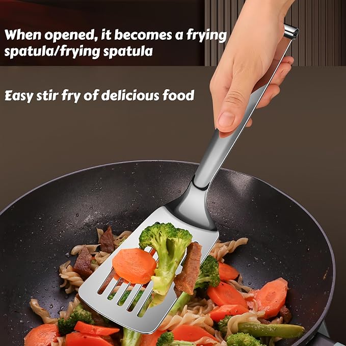 Kitchen Cooking Tongs, stainless steel,11.8 Inch | kitchen heat resistant detachable tongs become Two Individual Small Spatulas and Combined into a flat tongs for cooking