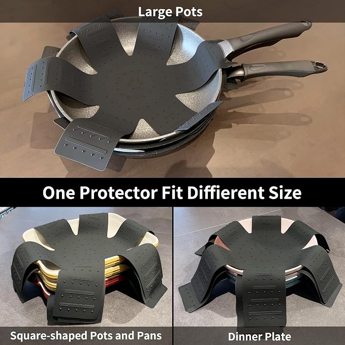 Silicone Pot and Pan Protectors for Stacking - Cookware Protector Black | 3 pack pot pan separators for stacking, pot protectors non stick, pan liners pot dividers anti-slip, fits multiple sizes pans