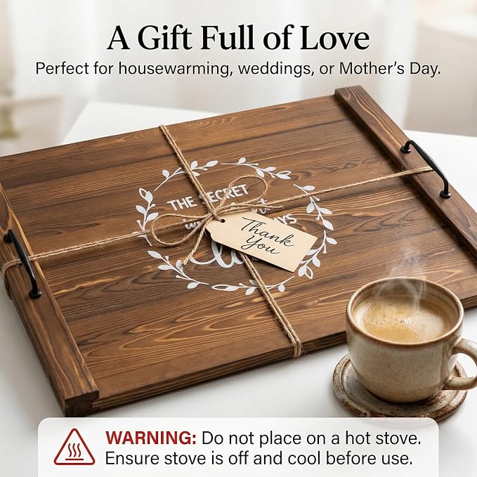Noodle Board Stovetop Cover with Handles, Sink Wood Block Covers for Electric & Gas Stove, RV Stove Burner, Farmhouse Decorative Wooden Tray for Kitchen-The Secret Ingredient is Always Love