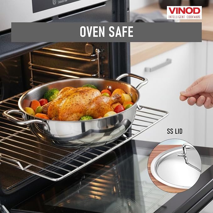 Vinod Nutri-Tech Triply Non Stick Kadai for Indian Cooking (22 cm Diameter, 2.4 Litres Capacity) | Scratch Resistant Kadhai for Deep Frying | Multipurpose Indian Cookware | Includes Lid
