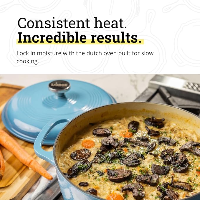 Lodge Essential Enamel Cast Iron Dutch Oven 6 Quarts - Perfect for Bread Baking, Braising, Marinating & Slow Cooking, Features Moisture-Sealing Lid & Dual Handles, Kitchen Essentials, Cornflower Blue
