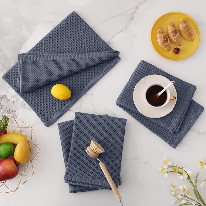 Homaxy 100% Cotton Oversized Waffle Weave Kitchen Towels, 7-Pack, Dark Grey | 20 x 28 Inches, Ultra Soft Absorbent Dish Towels, Quick Drying Large Cleaning Towels