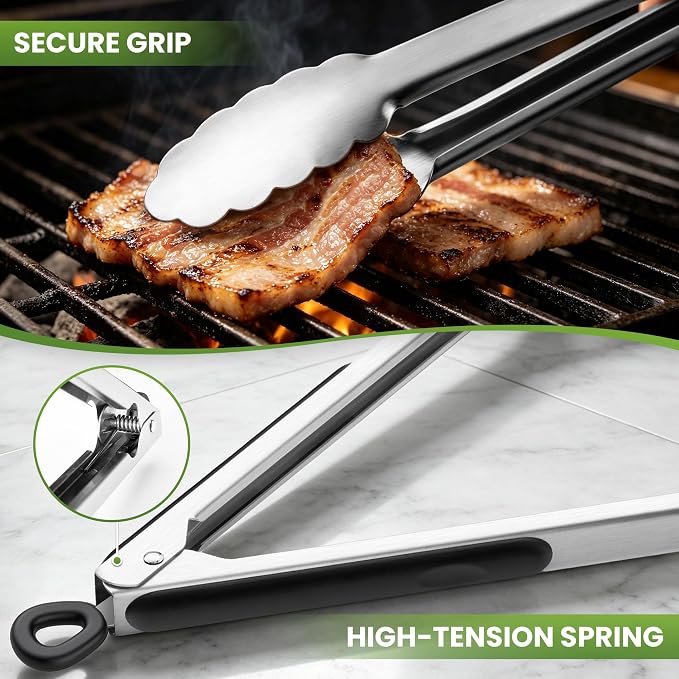 Grill Tongs, 12 & 17 Inch Long Stainless Steel BBQ Tongs (12"+17")