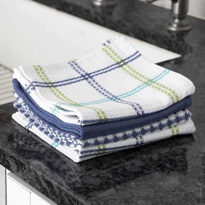 T-Fal Premium Waffle Dish Cloths: Highly Absorbent, Super Soft Long Lasting - 100% Cotton, 12"x13" Towel for Cleaning & Drying, (4-Pack), Cool