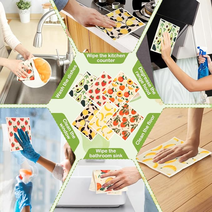 Lucomb Swedish Dish Cloths for Kitchen | 6-Pack Super Absorbent Washable Cleaning Cloths Reusable Paper Towels| Quick-Drying Sponge Wipes No Odor for Party Home Housewarming Kitchen Cleaning