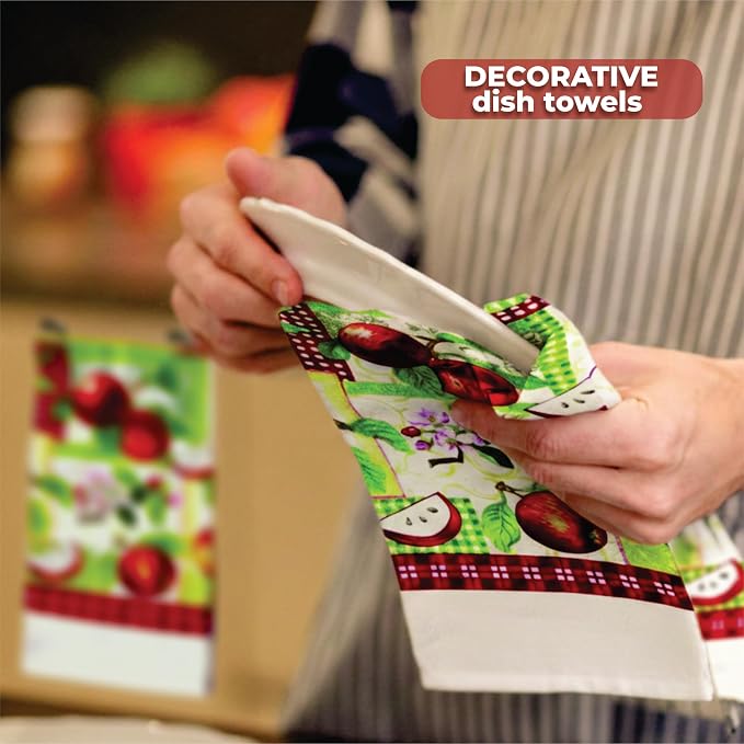 Red Apples on a Patchwork Quilt, 5 Piece Set | Kitchen Towel Set with 2 Decorative Dish Towels (25 X15), 1 Oven Mitt (11 X 7) and 2 Potholders (6.5 X 6.5)