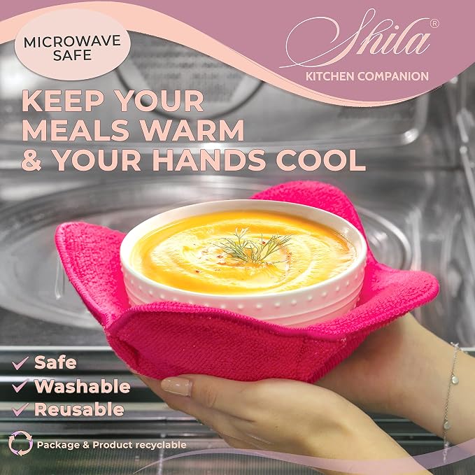 Bowl Snuggies, Multicolor Set of 5 Microwave-Safe Hot Bowl Holders to Keep Your Hands Cool and Your Food Warm, Polyester & Sponge Heat Resistant Dish Pads for Soup, Rice and Pasta
