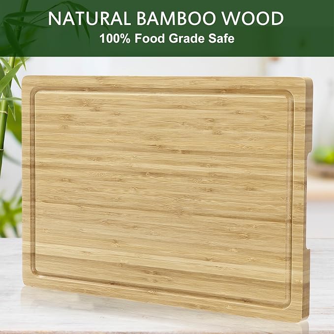 GarveeHome 18 in Large Bamboo Cutting Board, Wood XL Cutting Boards for Kitchen, Organic Wooden Butcher Block and Chopping Board for Meat and Vegetables