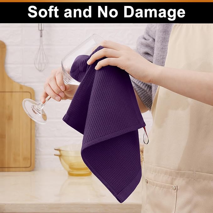 Homaxy 100% Cotton Waffle Weave Dish Cloths, 6 Pack, Eggplant | Soft and Absorbent Dish Towels, 12 x 12 Inches Quick Dry Dish Rags