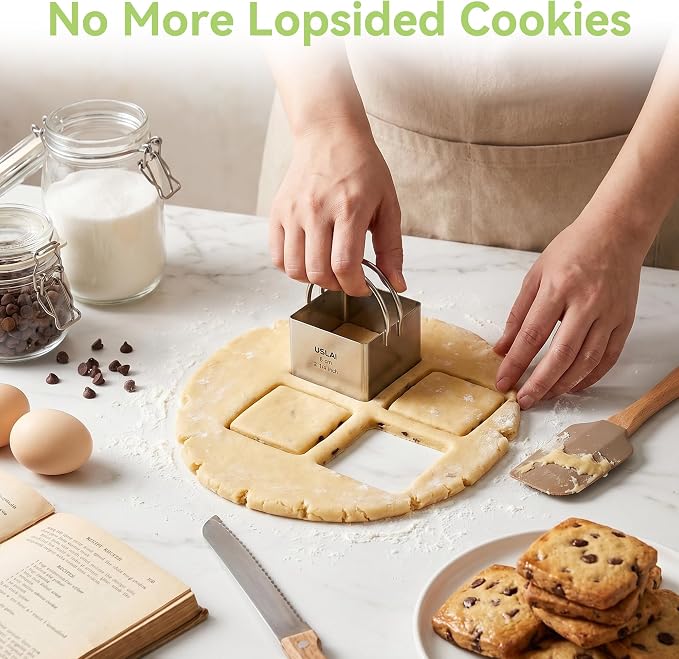 USLAI Biscuit Cutter Set (1.75, 2, 2.5, 2.75, 3.25 Inch) | Food-Grade Stainless Steel, Fluted Cookie Cutter with Handle, Professional Kitchen Baking Dough Tools
