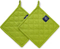 Encasa XO Pot Holders, Quilted Kitchen Hot Pads 8"x8" Lime Green | 100% Heavyweight Cotton | Quilted Insulation | Multipurpose Trivets & Hot Pads | Hanging Loop | Set of 2