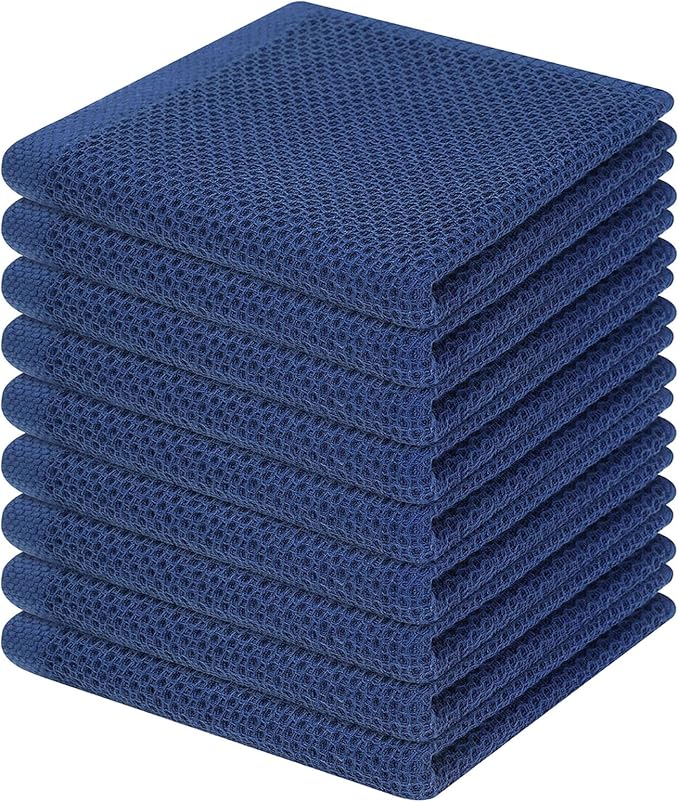 Homaxy 100% Cotton Waffle Weave Kitchen Dish Cloths, 9-Pack, Navy Blue | Ultra Soft Absorbent Dish Towels, Quick Drying Dish Rags with Hanging Loop, 12 x 12 Inches