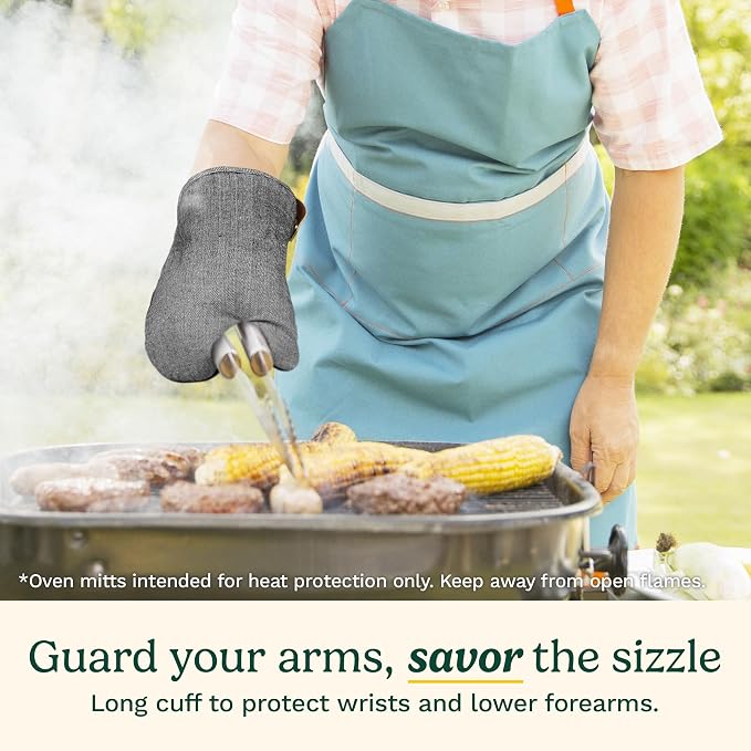 Cuisinart Heritage Kitchen Oven Mitts, Heat-Resistant, 2-Pack, 7"x13" | Non-slip neoprene palm grips up to 350°F, long cuff shields forearms, hang loop for storage, handles cast iron and grilling
