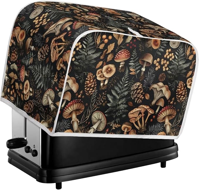 Vintage Mushroom Toaster Cover 2 Slice Dustproof Toaster Bread Maker Cover Small Kitchen Appliance Fingerprint Protection Kitchen Decor