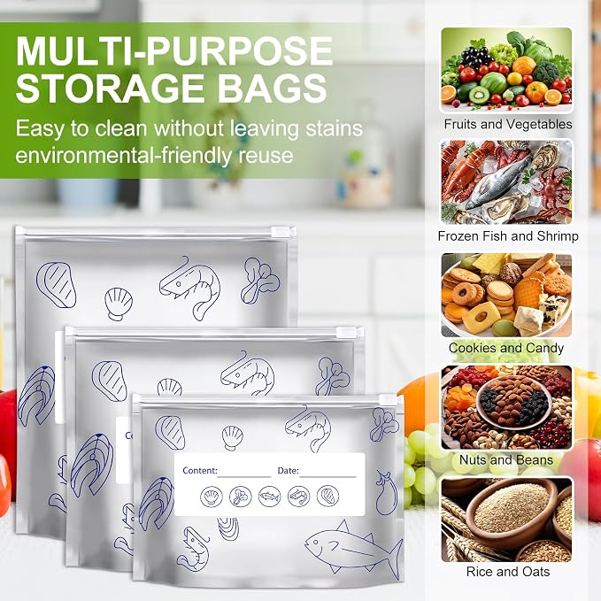 Reusable Aluminum Foil Sealable Storage Bags, Thicken Stand Up Foil Sealable Bags with Label and Zip Lock,Aluminum Foil Bags Food Storage for Vegetables Fruits Meat Seafood & Meal Prep(30Pcs/3 Sizes)