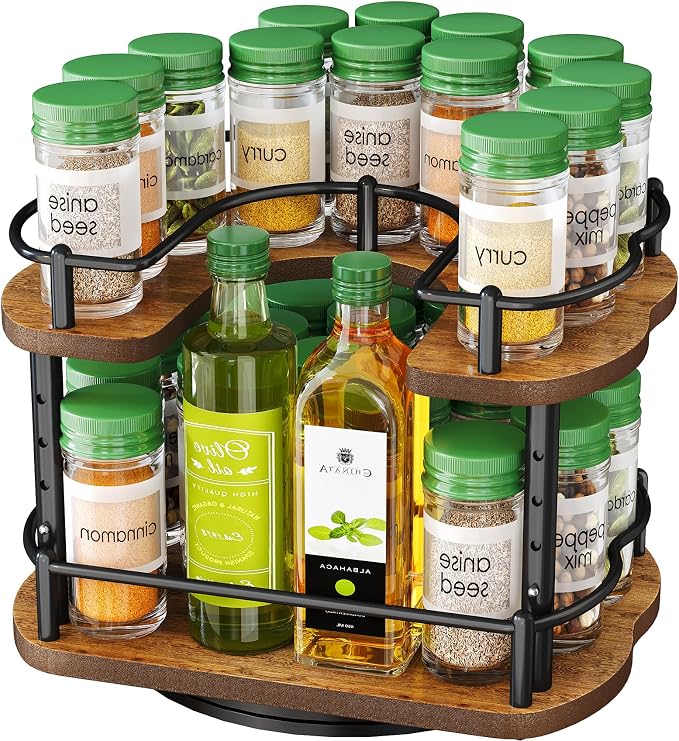 Spice Organization for Cabinet, Lazy Susan Spice Rack, 10 in, Black | Height Adjustable, Rotating Spice Organizer for Countertop, Fits Cabinets Wide＞ 11 in, Height ＞10.5 in