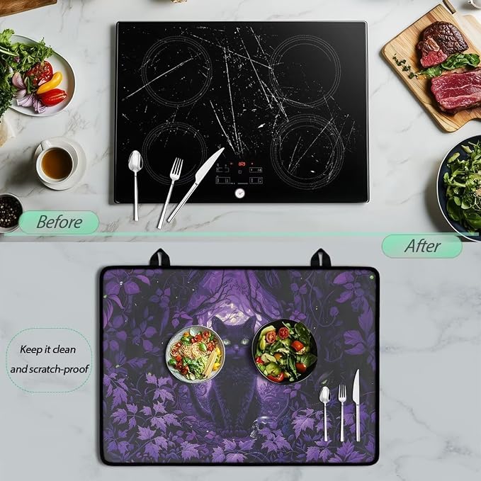 Dark Cat Stove Top Covers for Electric Stove, Fashion Cute Stove Top Cover Protector, Heat Resistant Silicone Stove Mat, Wear Resistant Range Ceramic Gas Burners Mat Halloween Decor