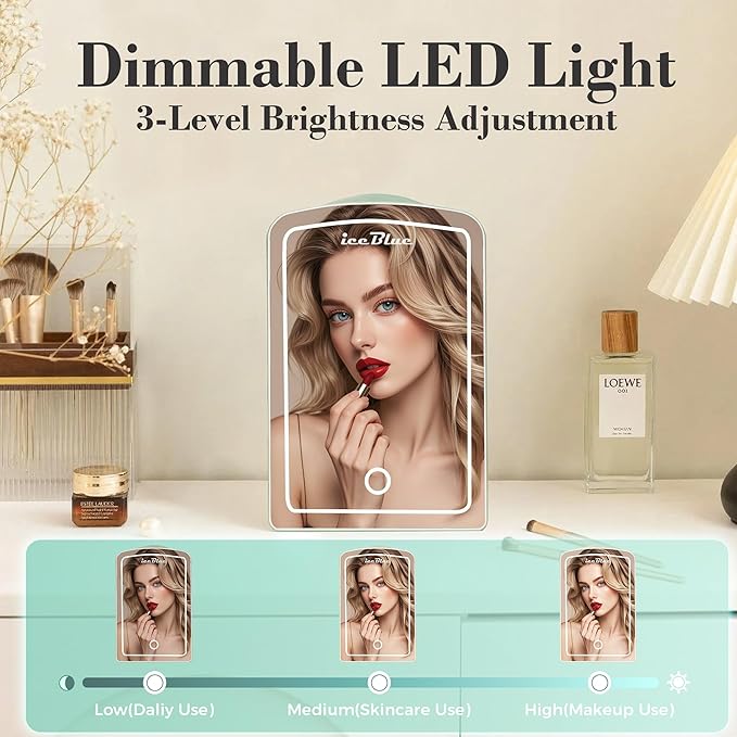Mini Fridge, 6 Liter /9 Cans Makeup Fridge with Dimmable LED Mirror - Green | Compact Mini Skincare Fridge for Beauty & Beverages, Dual-use Portable Tiny Fridge for Bedroom, Desk, Office, Home, Car, Gift