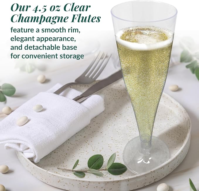 Reli. Champagne Flutes Plastic | 100 Pack | 4.5 oz - Clear | Premium Flutes | 100 Pack | Party-Perfect for Celebrations | Premium Plastic Champagne Flutes