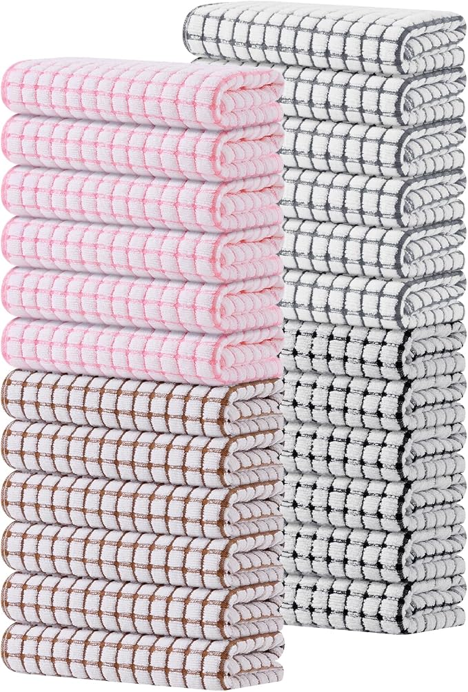 Kitinjoy Cotton 24 Pack Terry Kitchen Towels, Mix Color | 16 x 25 Inches Super Soft and Absorbent Dish Towels, Quick Drying hand towels for kitchen Drying