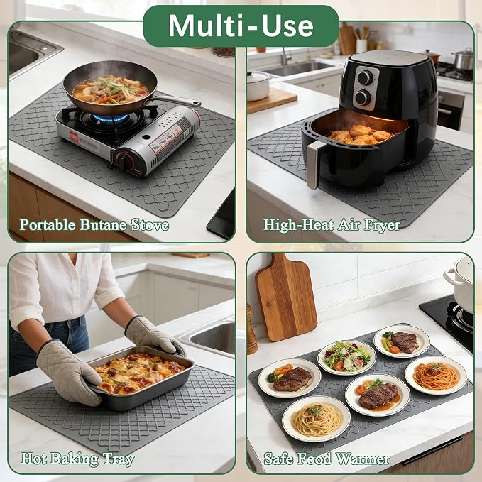 Stove Top Cover for Electric Stove - Silicone Stove Mat for Glass Top | Silicone XXL Glass Cooktop Covers, Flat RV Range top Mats Grey, 27.5"X20"