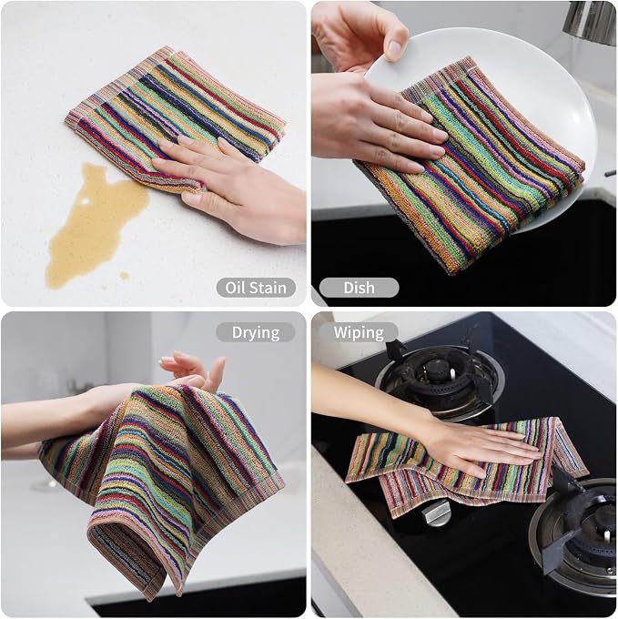 Kitchen Dishcloths for Washing Dishes, Ultra Absorbent Dish Rags, Cotton Cleaning Cloths Pack of 8, 12x12 Inches (multi-1, 12x12 inch) | High Absorbent, for Cleaning Drying Wiping, Quick Dry, 100% cotton Dishcloths, Kitchen Washcloths 12x12 Inches
