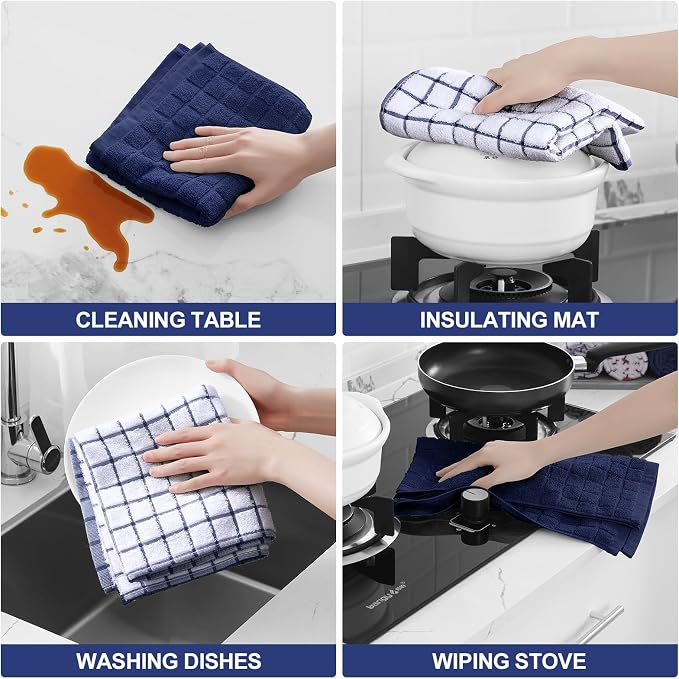 Homaxy Large Premium Cotton Kitchen Towels 16"x 28", 4 Pack, Dusty Blue | Natural Ring Spun 390 GSM Dish Towels, Super Absorbent Terry Kitchen Hand Towels, Soft Tea Towels with Hanging Loop