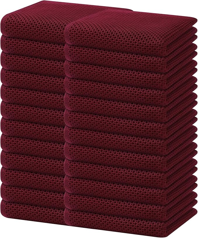 Homaxy 100% Cotton Waffle Weave Kitchen Dish Towels 24-Pack, Burgundy | 13 x 28 Inches, Ultra Soft Absorbent Dish Towels, Quick Drying Cleaning Towels