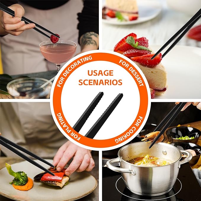 Tifanso 2PCS 12" Stainless Steel Precision Serrated Tongs for Cooking | Professional Chef Tweezers, Ideal for BBQ Pasta Salad & Food Serving, Durable Rust Resistant, Easy to Clean Kitchen Utensils
