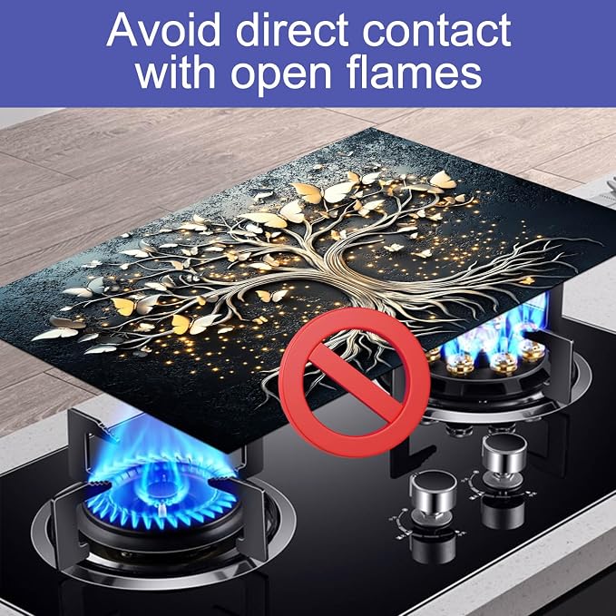 HOMETITUTE Golden Glow Butterfly Tree Stove Top Cover 28x20 Diatomite Mat