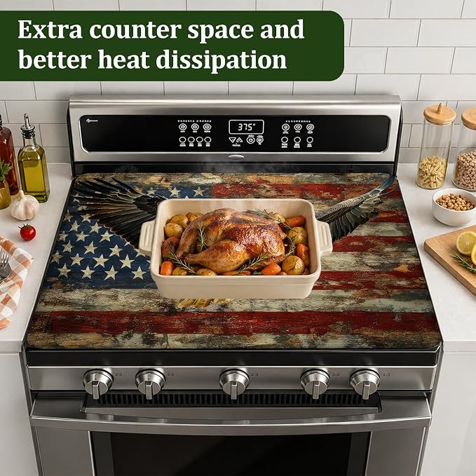American Flag Eagle Electric Stove Top Cover Protector,Glass Flat Top Stove Mat,Heat-Resistant Oven Induction Cooktop Mat for Ceramic Countertop Mats Dish Drying Mat