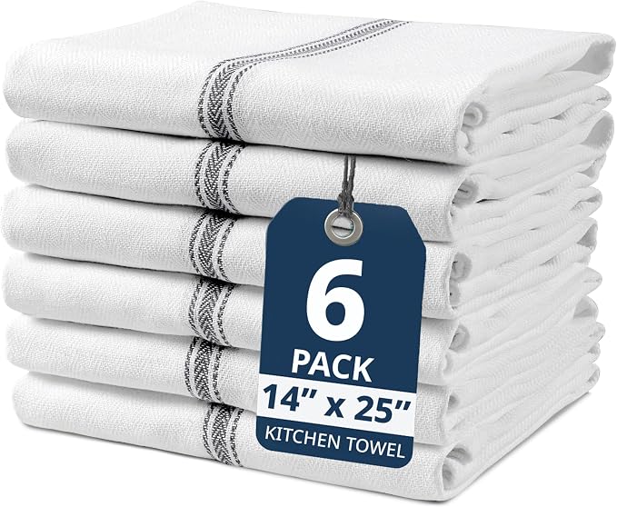 LANE LINEN Kitchen Towel Set - 100% Cotton, Black Dish Towels, Absorbent Tea Towels, Soft & Durable, Reusable Hand Towels, 14” x 25”, 6-Pack
