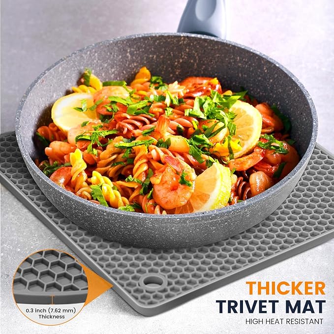 Silicone Trivet Mats 4 Heat Resistant Pot Holders Multipurpose Non-Slip Hot Pads for Kitchen Potholders, Drying mat, Jar Opener, Spoon Holder, Coaster(Dark Grey)