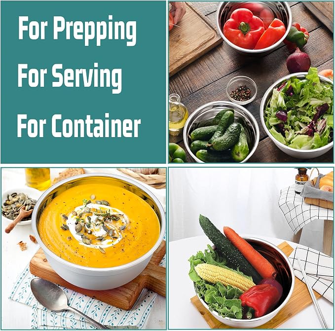 P&P CHEF Stainless Steel Mixing Bowls With Lids, Set of 6, Multicolor | Salad Nesting Mixing Bowls & Fitting Lids & Non-Slip Silicone Bottom, Ideal for Mixing, Storing, Size 0.7/1/1.5/2.5/3/4.6 Qt