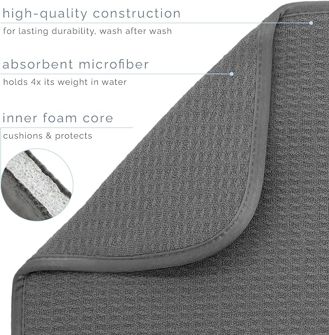 S&T INC. Dish Drying Mat, 18" x 24", XL, Charcoal Grey | Absorbent Microfiber, Extra Large Kitchen Counter Mat for Dishes, Utensils, Pots and Pans, Machine Washable