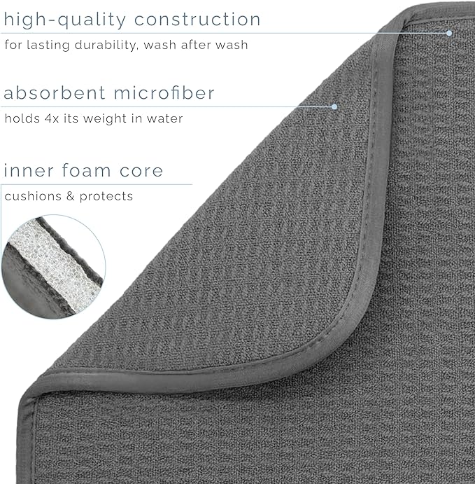 S&T INC. Dish Drying Mat, 16" x 18", Large, Charcoal Grey | Absorbent Microfiber, Kitchen Counter Mat for Dishes, Utensils, Pots and Pans, Machine Washable
