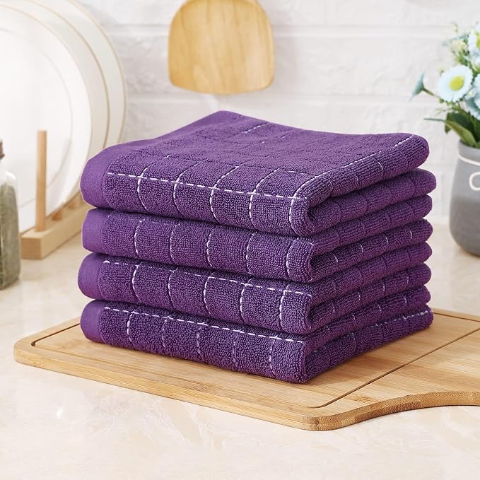 Homaxy 100% Cotton Terry Kitchen Towels, 2 Pack, Purple | Ultra Soft and Absorbent Dish Towels for Kitchen, Suitable for Drying and Washing Dishes