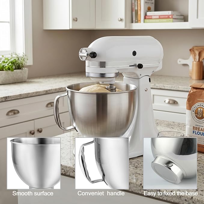 Mixer Bowl Fit for Kitchen Aid, 4.5-5 Quart Stainless Steel Mixing Bowl