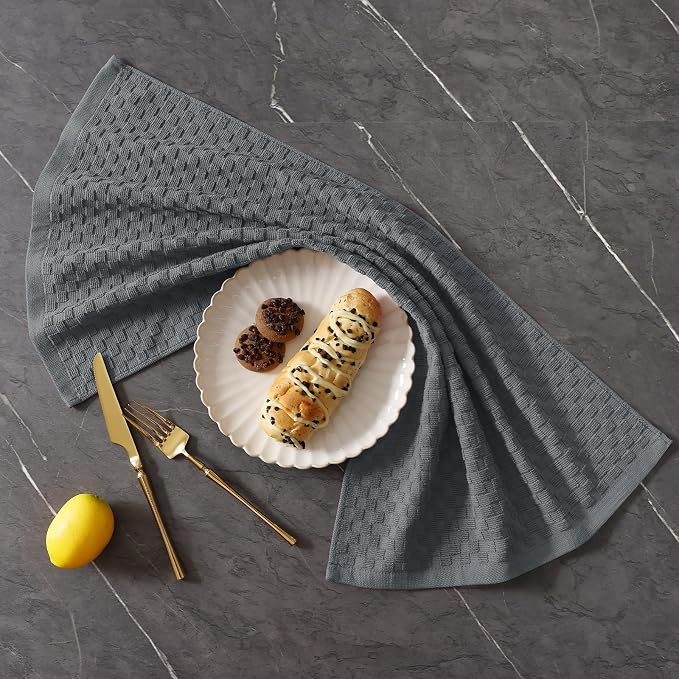 Homaxy 100% Cotton Terry Kitchen Towels(15" x 25", 4 Pack), Dark Grey | Soft and Super Absorbent Dish Towels, 380 GSM Reusable Tea Towel with Hanging Loop, Pineapple Grid Designed