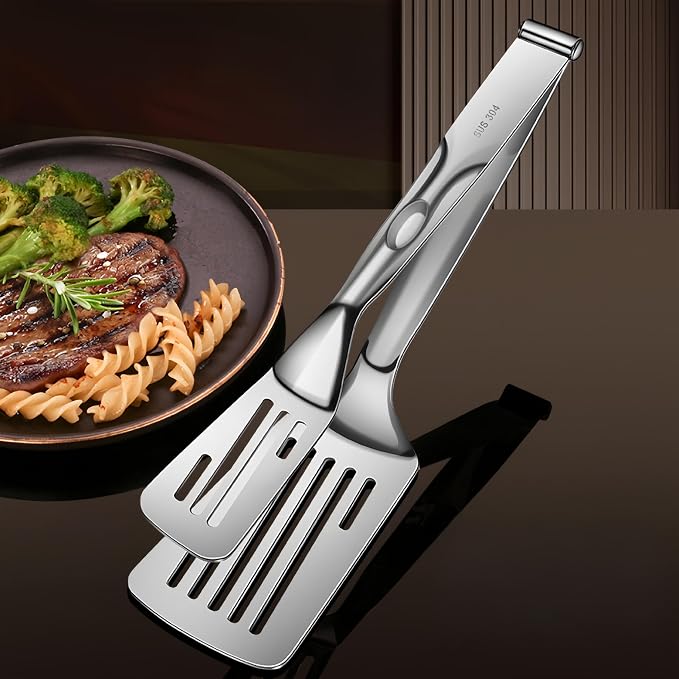 Kitchen Cooking Tongs, stainless steel,11.8 Inch | kitchen heat resistant detachable tongs become Two Individual Small Spatulas and Combined into a flat tongs for cooking