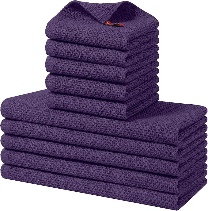 Homaxy 10 Pack 100% Cotton Kitchen Towels and Dishcloths Set, Eggplant | 12 x 12 Inches and 13 x 28 Inches Kitchen Towels Set, Ultra Soft Absorbent Dish Cloths for Washing Dishes