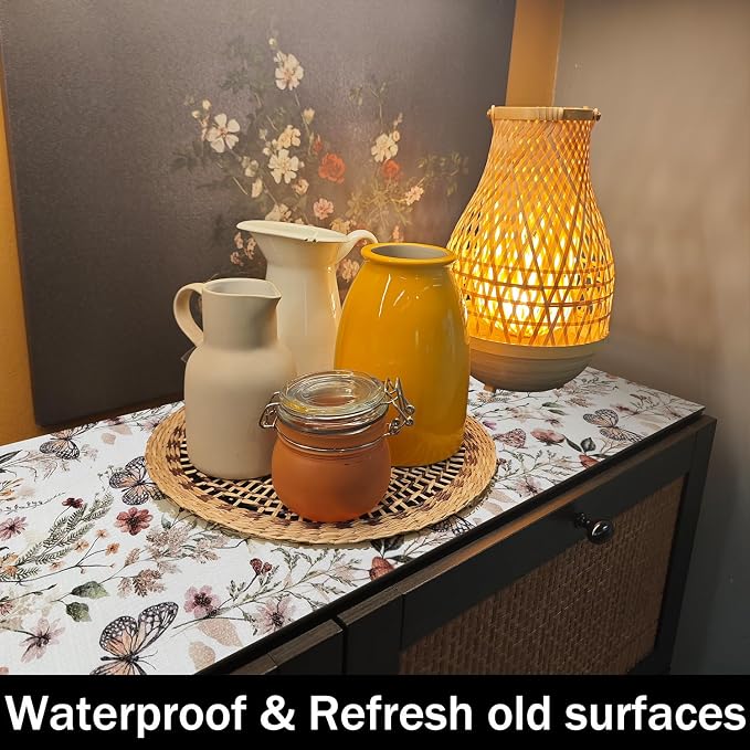 Butterfly Floral Shelf Liners Non Adhesive 12IN x 20FT | Strong Non-Slip Shelf and Drawer Liners for Kitchen Cabinet Wire Fridge, Waterproof Shelf Drawer Liner,Easy to Clean