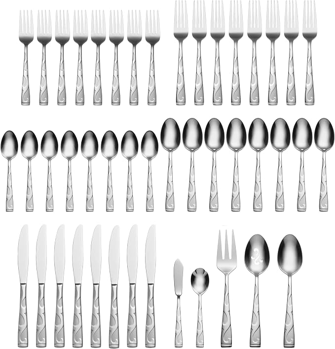Oneida Tuscany 45-Piece 18/0 Silverware Set for 8, Flatware | satin finish, dishwasher safe | includes serving spoons and utensil set | cutlery set, wedding silverware