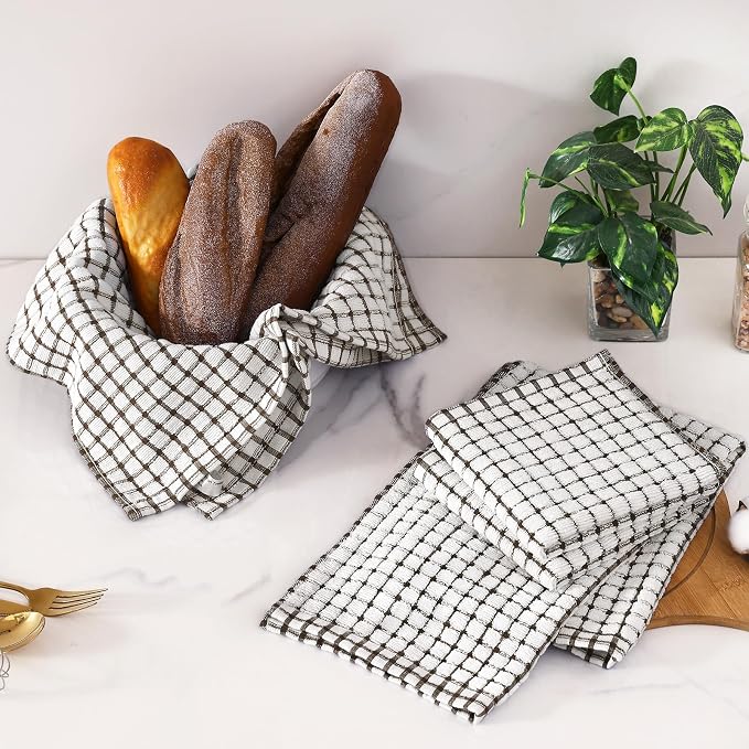 Homaxy Kitchen Towels and Dishcloths Set, Set of 8, Dark Brown | Cotton Terry Kitchen Dish Towels, Super Soft and Absorbent Dish Cloths, 16 x 25 and 12 x 12 Inches