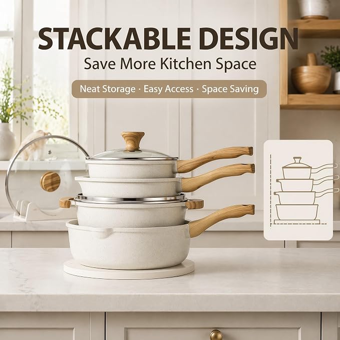 SENSARTE Nonstick Ceramic Cookware Set, 13-pcs Non-toxic Pots and Pans Set | Healthy Kitchen Cooking Set with Stay-Cool Handles, Silicone Tools and Pot Protectors, PFAS Free