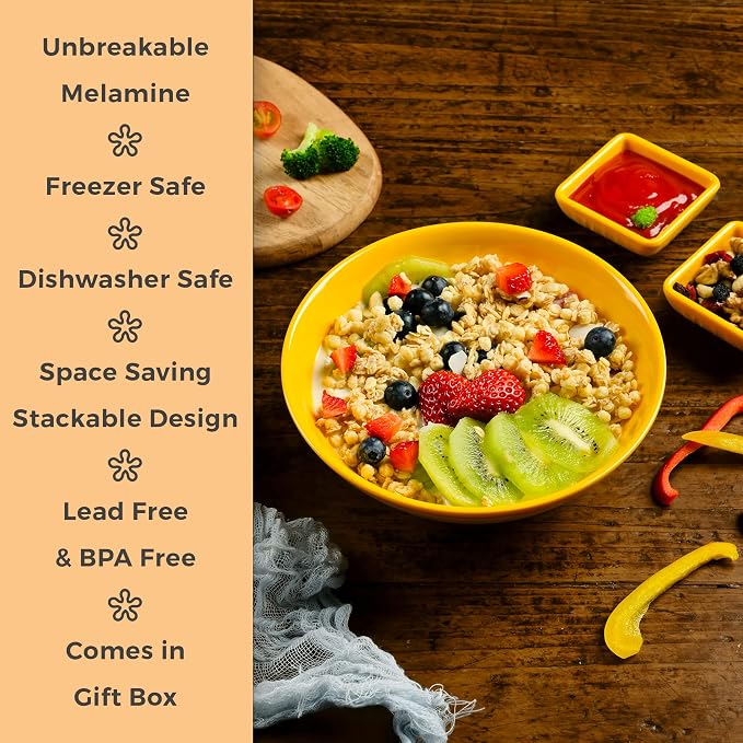 Unbreakable Ramen Bowl Set with Chopsticks and Spoon: 2 large Japanese Style Melamine Ramen Bowls, Dipping Bowls and Chopstick Stands for Asian Pho Soup Thai Miso Udon Wonton (2 Bowl Set, Yellow)