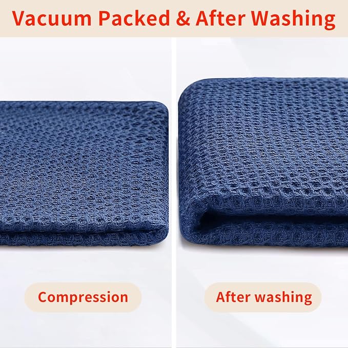 Homaxy 100% Cotton Oversized Waffle Weave Kitchen Towels 8-Pack, Navy Blue | 20 x 28 Inches, Ultra Soft Absorbent Dish Towels, Quick Drying Large Cleaning Towels